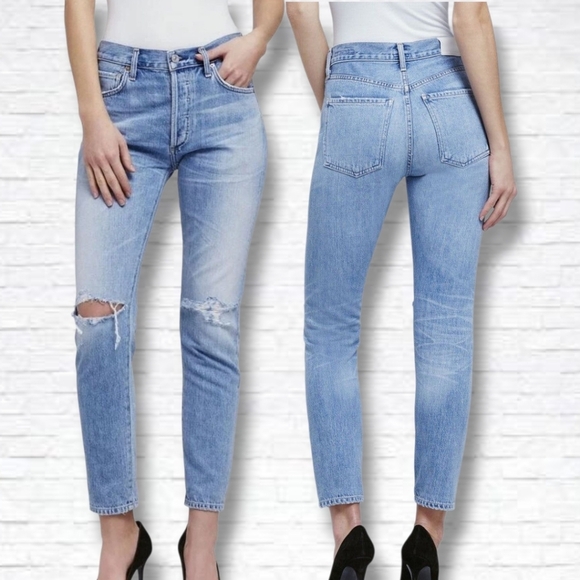Citizens Of Humanity Denim - Citizens Of Humanity Torn Wash Liya High Rise Classic Fit Crop Jeans Size 28